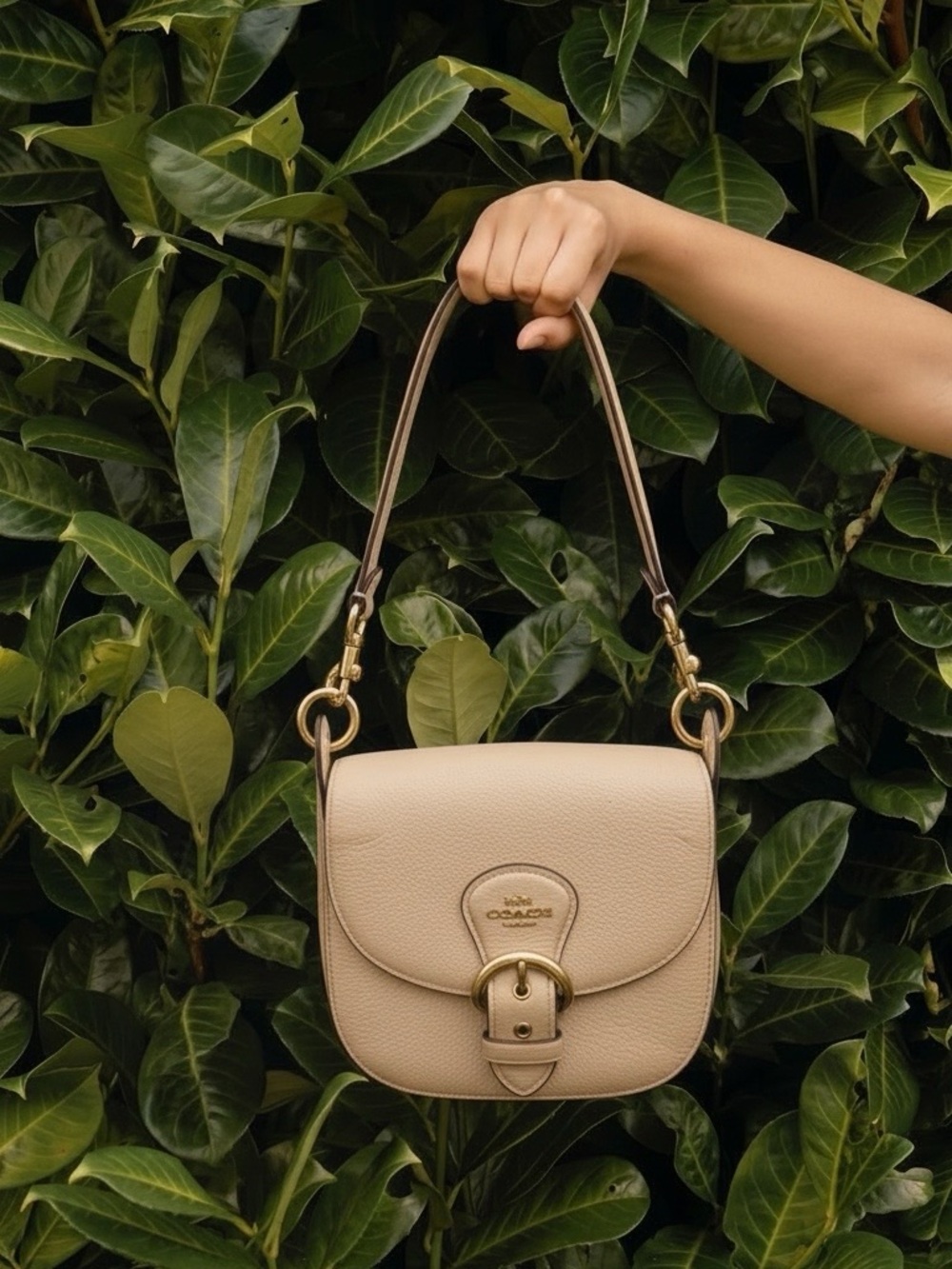 Coach Cream Pebbled Leather Shoulder Bag with Gold Hardware